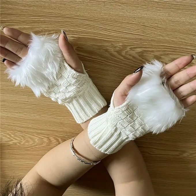 Gants D'hiver Femme Fourrure Découpée Doigts - Simili Cuir Daim, Taille Unique, Neuf