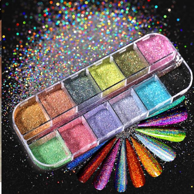 Nail Gel Ensemble d'embouts + colle de poudre Brillant de scintillement  NAIL ART manucure décoration