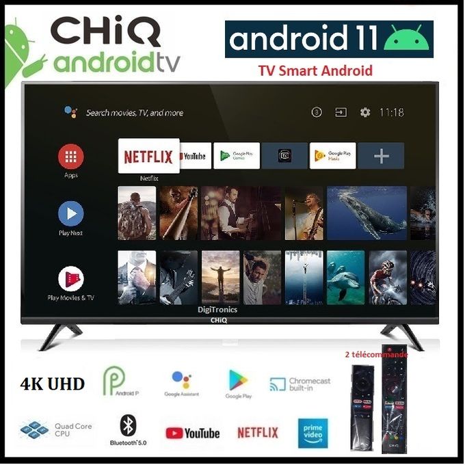 CHIQ Smart TV 50 Android 11.0 UHD 4K - Bluetooth 5.0- Récepteur Intégré-  HDR - Dolby Audio à prix pas cher