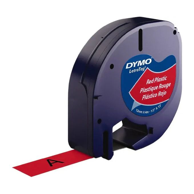 Dymo Cassette Ruban étiqueteuse LetraTag fond plastique Rouge origine, 12mm  x 4 metres à prix pas cher