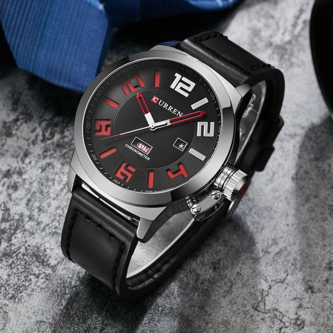 Compare Curren 8270 Montre Quartz Homme Calendrier Noir Rouge Price