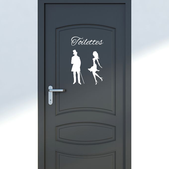 Autocollant Sticker porte toilettes silhouettes homme et femme-Blanc-SE0041