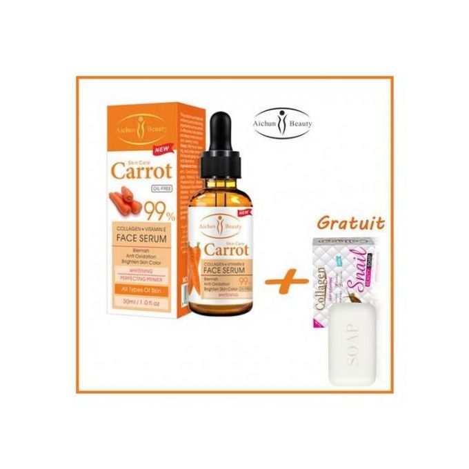 Aichun Beauty Sérum Carotte collagène et vitamine E à 99% + savon gratuit au collagène Blanchissant