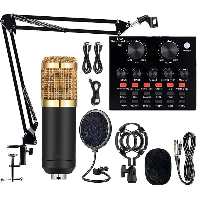 Ensemble D'équipement De Podcast, Ensemble De Microphone De Podcast BM-800  Avec Carte Son V8, Microphone De Studio À Condensateur Pour Ordinateur Port