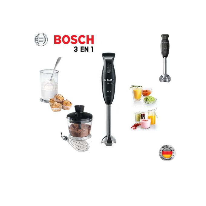 Bosch 3 En 1 CLEVER MIX 600W Mixeur plongeant Pied en INOX Avec Bol  Mesureur Hachoir XL et Batteur à prix pas cher