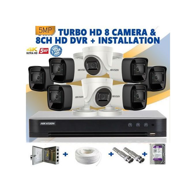 Hikvision kit Complet de Caméras de surveillance 5MP de 8 Cameras (6 Etanche & 2 Dome )