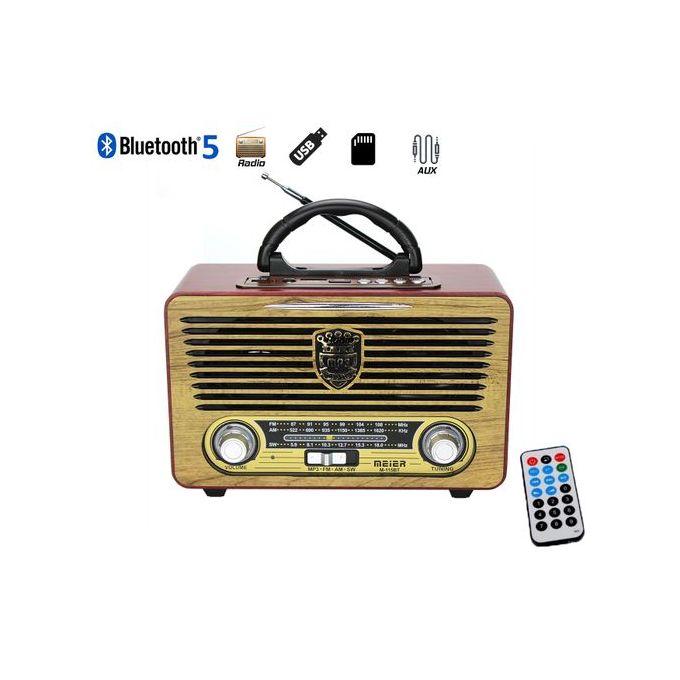 Meier Classique Antique Radio FM AM SW USB SD TF Card AUX Bluetooth MP3 Rechargeable