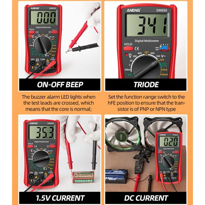 Aneng Multimètre numérique automatique professionnel,testeur de votage  AC/DC, 1999 points, DM850 à prix pas cher