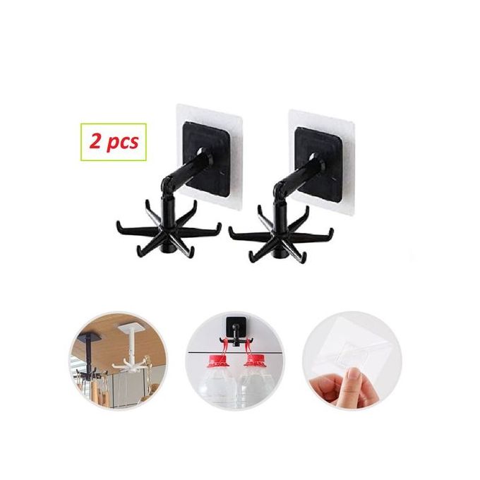 2 Pcs Crochet Rotatif Mural pour Cuisine,Rotatif à 360 ° Porte Ustensiles  Cuisine,6 Crochets sous Armoire Support Cuisine,pour Salle de Cuisine/Bains, Crochet Multifonction la. Noir 6 cm x 5,5 cm, G7 : 