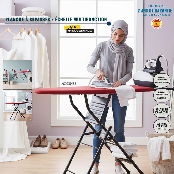 Jata Hogar 848S Planche à Repasser Escabeau 3 Marches - Table Repassage Transformable