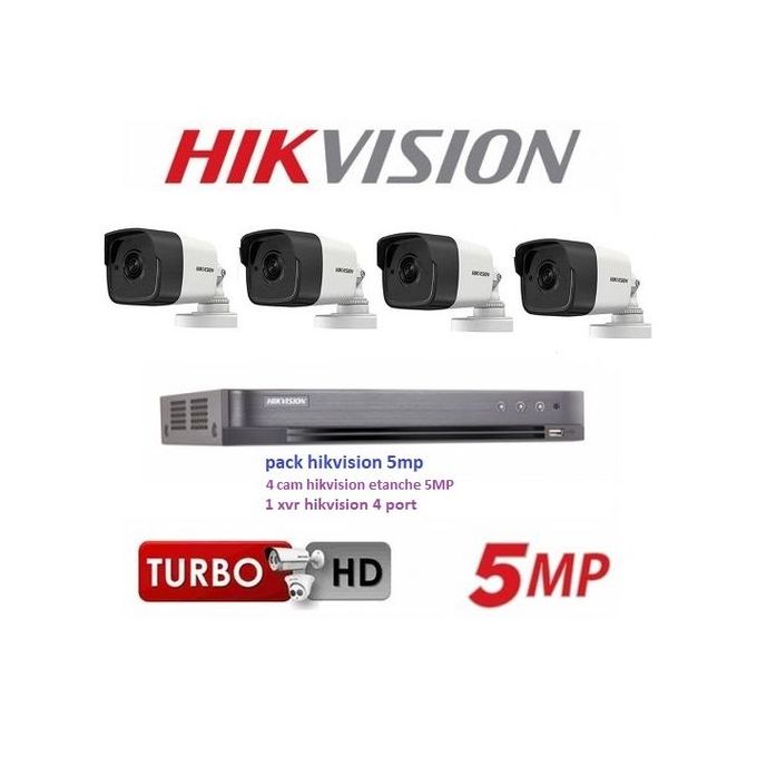Hikvision Pack Caméras de surveillance 5MP Contient 4 Cameras etanche + DVR Turbo HD 5 MP