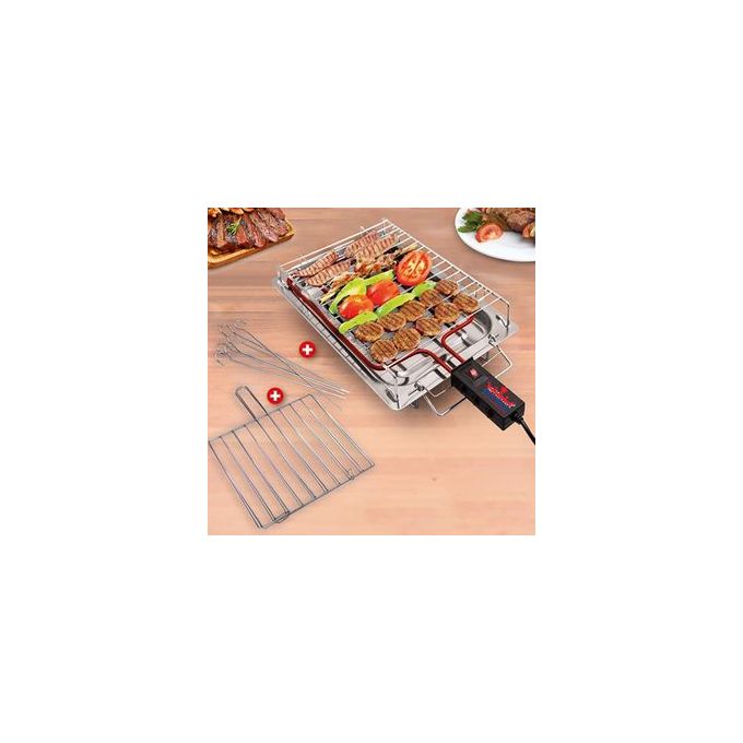 Super Barbecue Electrique portable Inoxydable + Grille + 6 Brochette