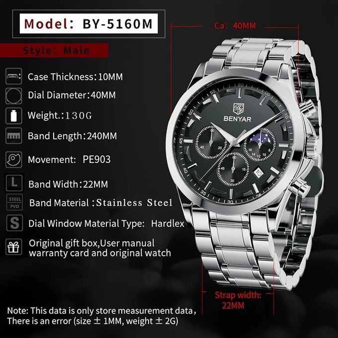 Benyar montre BY-5160 Bleu Montre Homme Quartz Sport à prix pas cher |  Jumia Maroc