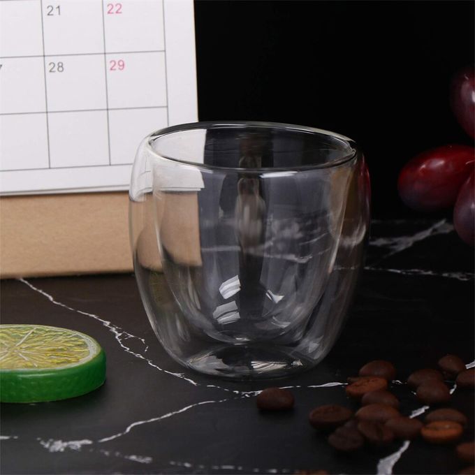 Generic Set de 2 Mugs à café en verre transparent à double paroi