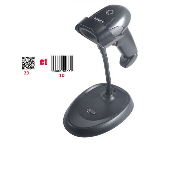 HENEX Lecteur code barre 1D et 2D avec Support (avec fil)