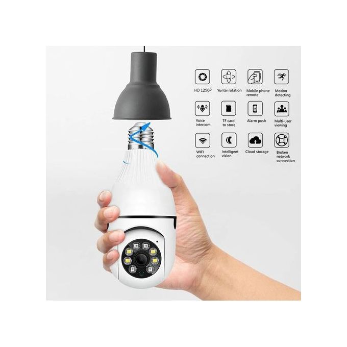 ampoule camera de surveillance wifi, lampe camera PTZ 1080P rotation 360 E27