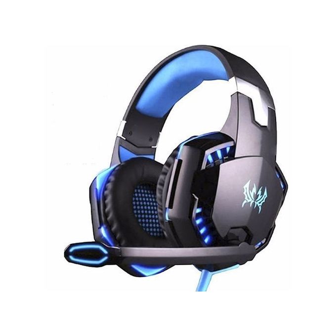 Casque Gamer Jeu Micro Stéréo LED Ordinateur Fil Tressé Bleu