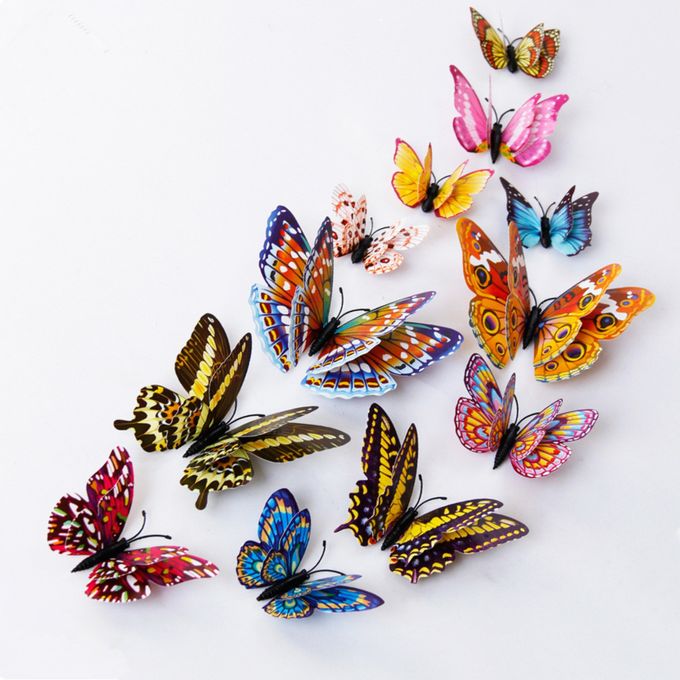 Magnetic et autocollants 12 pcs 3D papillon pour décoration mural, butterfly stickers magnet