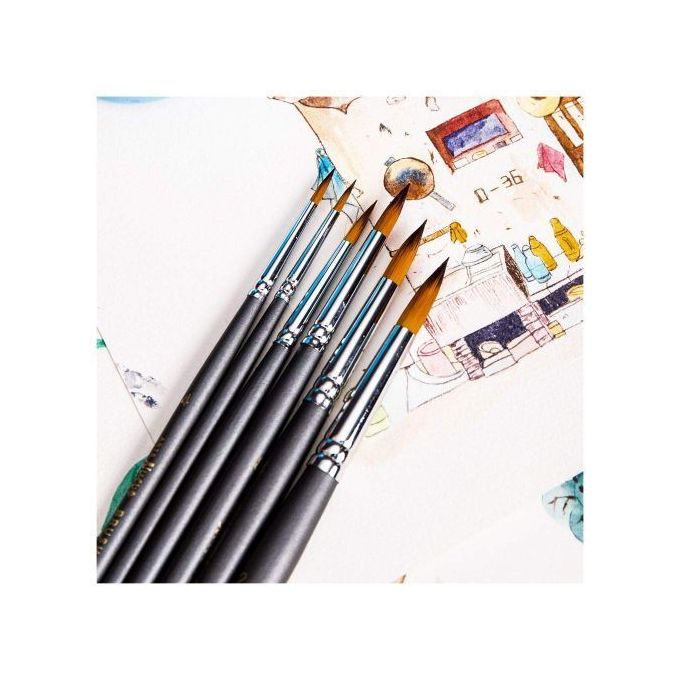 Deli Set de 6 pinceaux à manche court pour peinture aquarelle, acrylique et  huile à prix pas cher