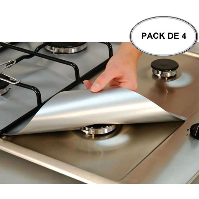 Acheter Revêtement de protection pour plaque de cuisson à gaz, argent, 4  pièces, doublure antiadhésive réutilisable, facile à nettoyer