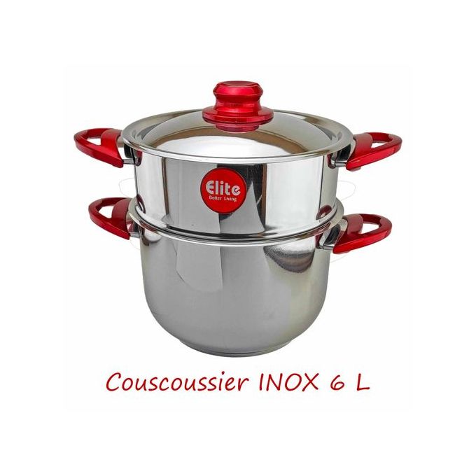 Couscoussier INOX 6 Litres, Couvercle en Inox, Marmite de Couscous 3 en 1