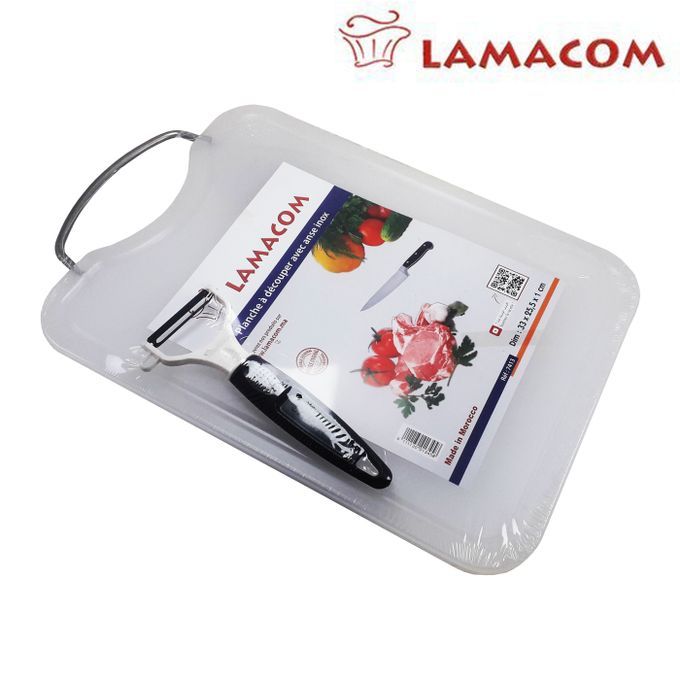 Lamacom Planche à Découper en Polypropylène PP avec Anse en INOX + éplucheur *-*