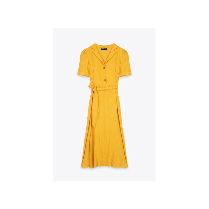 Marwa Robe Moutarde Gros Boutons - Moutarde