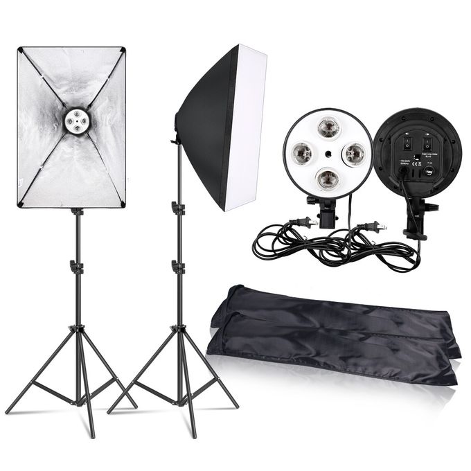Generic Photographie 50x70CM éclairage 4 lampes Softbox Kit avec support de  Base E27 boîte souple caméra accessoires pour Studio Photo vidéo à prix pas  cher