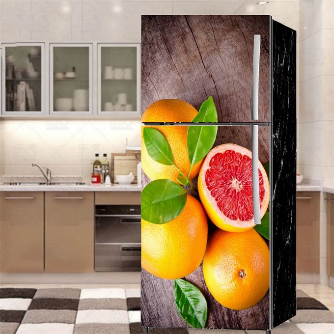 Autocollant Frigo Floral – Orange Et Rouge – Vinyle Décoratif Et Amovible