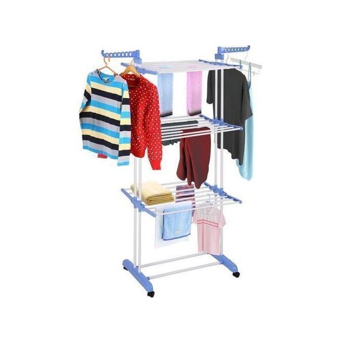 Sèche linge étendoir pliable ailes latérales sur 3 niveaux - bleu