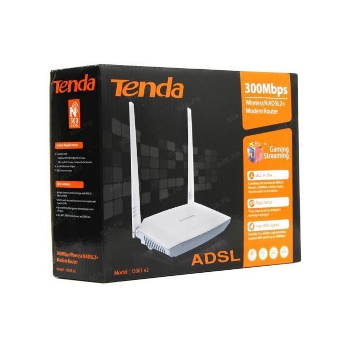 tenda Modem Routeur Sans Fil N ADSL2+ 300 Mbps D301 v4 USB2.0