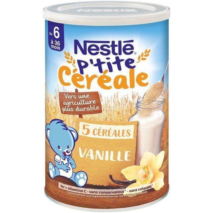 Nestlé Céréales bébé dès 6 mois,en poudre 5 Céréales Vanille P'TITE CEREALE