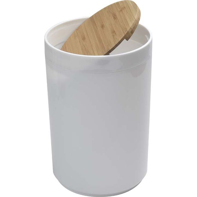 Generic Poubelle 5 Litres Ps Blanc Et Bambou Avec Couvercle A Prix