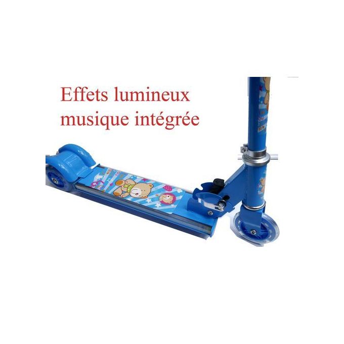 Trotinette pliable métal hauteur ajustable 3 roues + effets lumineux et sonores