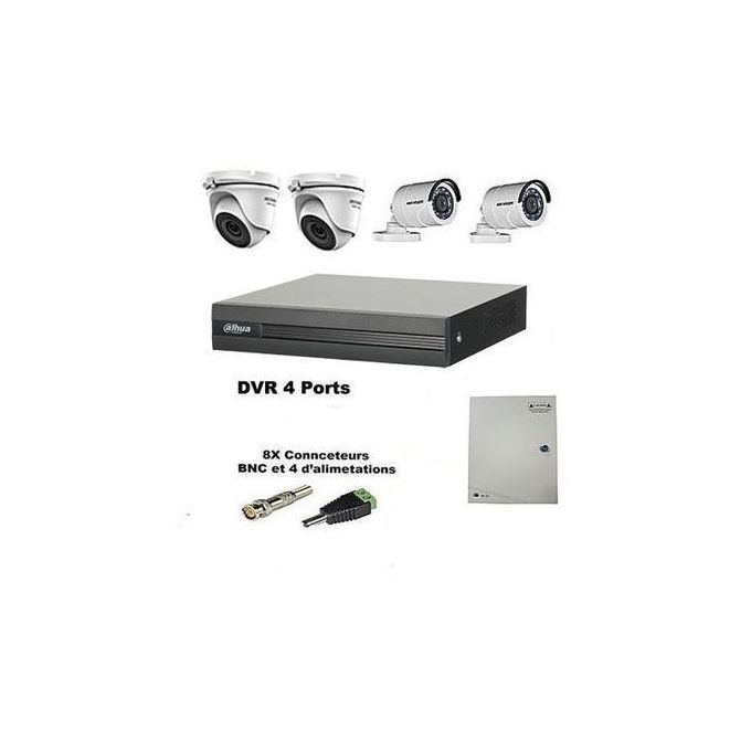 Hikvision Pack videosurveillance 4 Caméras 2MP + DVR 4 + Bloc 4 + Fiche