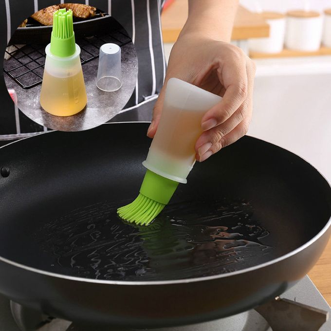 Generic Bouteille d'huile avec brosse en Silicone de cuisson Vert à prix  pas cher
