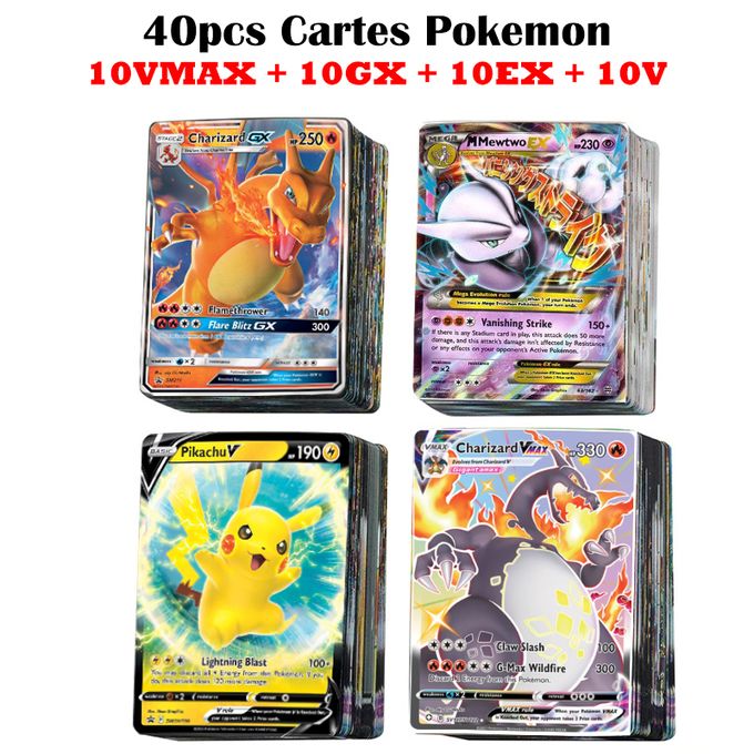 40pcs Cartes Pokemon VMAX GX EX V Brillantesة, meilleure vente