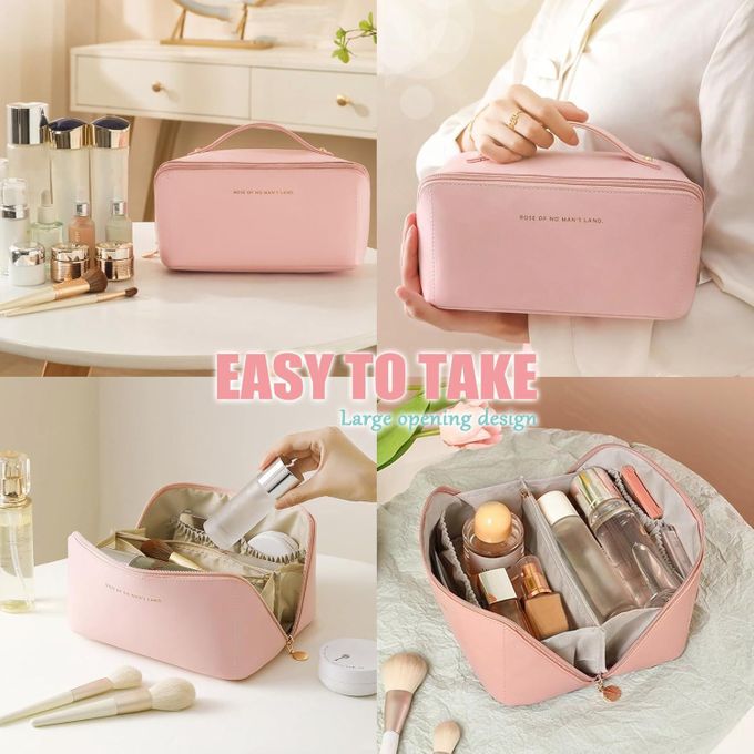 Generic Trousse à Maquillage Voyage avec Poignée, Étanche Portable Trousse de Rangement Toilette Femme, Sac à Cosmétiques en Cuir PU Pochette Cosmétique, rose. à prix pas cher | Maroc