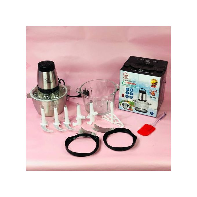 Hachoir électrique multifonctios en 2 Bols Inox et Verre+5 Lames