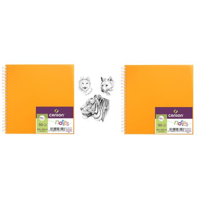 Canson 2 Carnets Dessin Croquis spirale 18,5x18,5 cm,50 feuilles