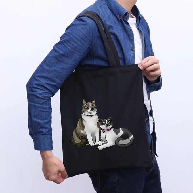 Sac Fourre-tout Pliable Motif Chat Marron - En Polyester - Style Totebag Pratique