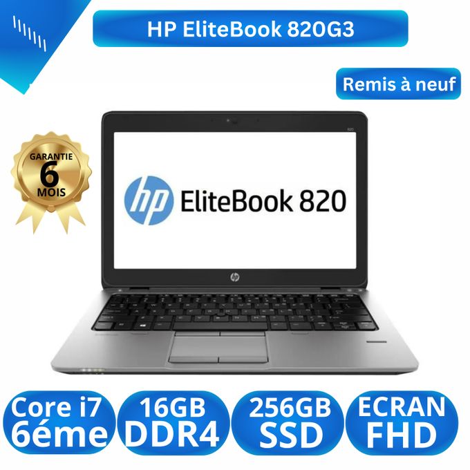 Hp PC Portable EliteBook 820 G3 12HD / i7-6éme / 8GB / 480GB SSD [REMIS À  NEUF] à prix pas cher