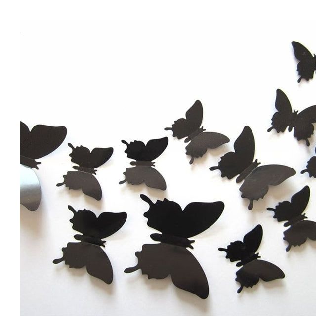 12 pcs Autocollant Décor Papillons 3D noir home decore