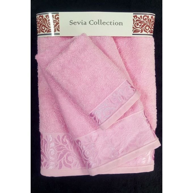 Lot de Serviettes de Bain 100% Coton Éponge 450gr,Lot de 3 Pièces,Bordure  Brodée Briebe Cor de rosa ICA BASIC