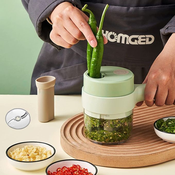 Ensemble de coupe-légumes électrique multifonctionnel 4 en 1,, de hacheur  de nourriture sans fil portable Cuisine Trancheuse à légumes Dicer Cutter  pour ail Peppe