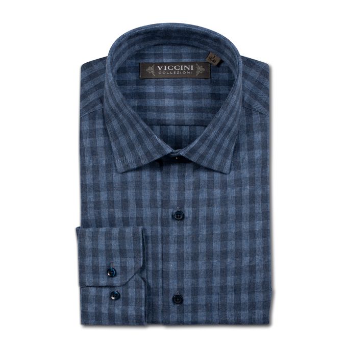 Viccini Chemise Flanelle à Carreaux (Regular Fit) - Bleu
