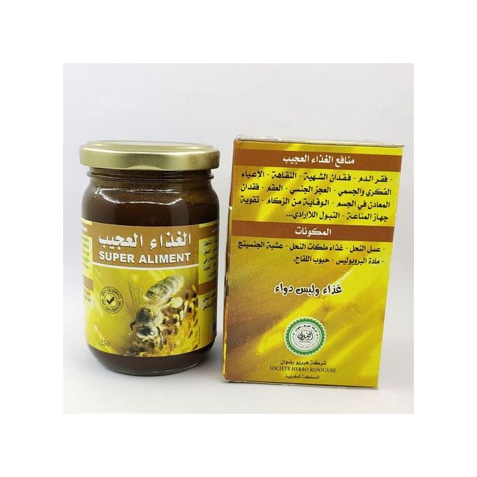 Herbo Ridouane العكبر و غذاء ملكات النحل مختلطة بالعسل والجينسنغ تحفيز الجهاز المناعي وخصائصه الحيوية ومكافحة الفيروسات جوميا المغرب