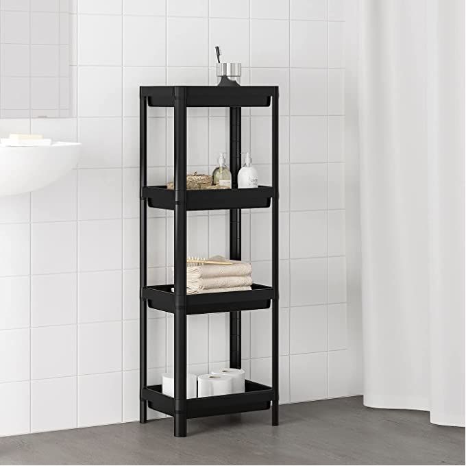 Étagère de salle de bain à 4 étages, Étagère de rangment, Noir