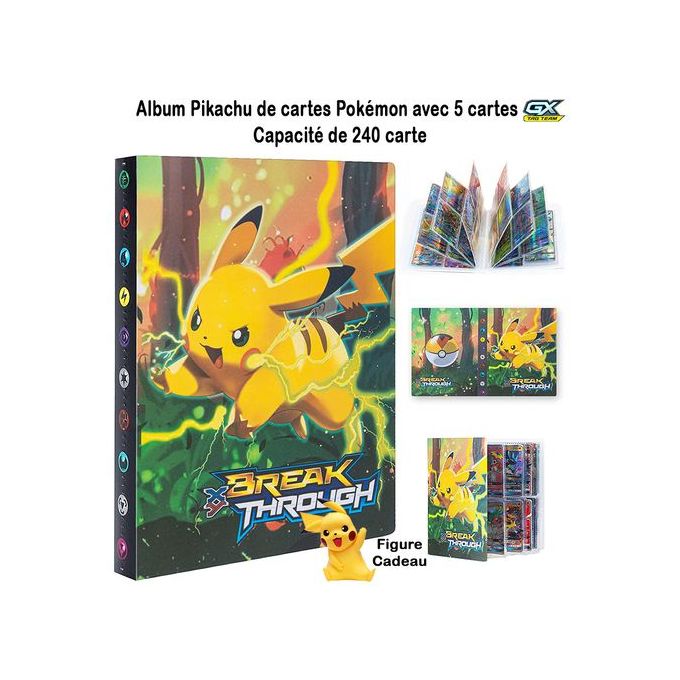 Generic Album Pikachu de cartes Pokémon avec 5 cartes GX - Capacité de 240  cartes - Figure Pikachu Cadeau pour enfant à prix pas cher