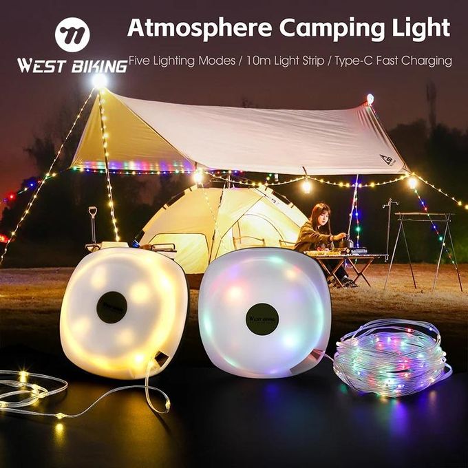 Litinliv 10 m Portable lampe de camping,Guirlande LED Rechargeable,Guirlande lumineuse de camping enroulable,Lampe de camping LED étanche,pour extérieur, camping,décoration de jardin